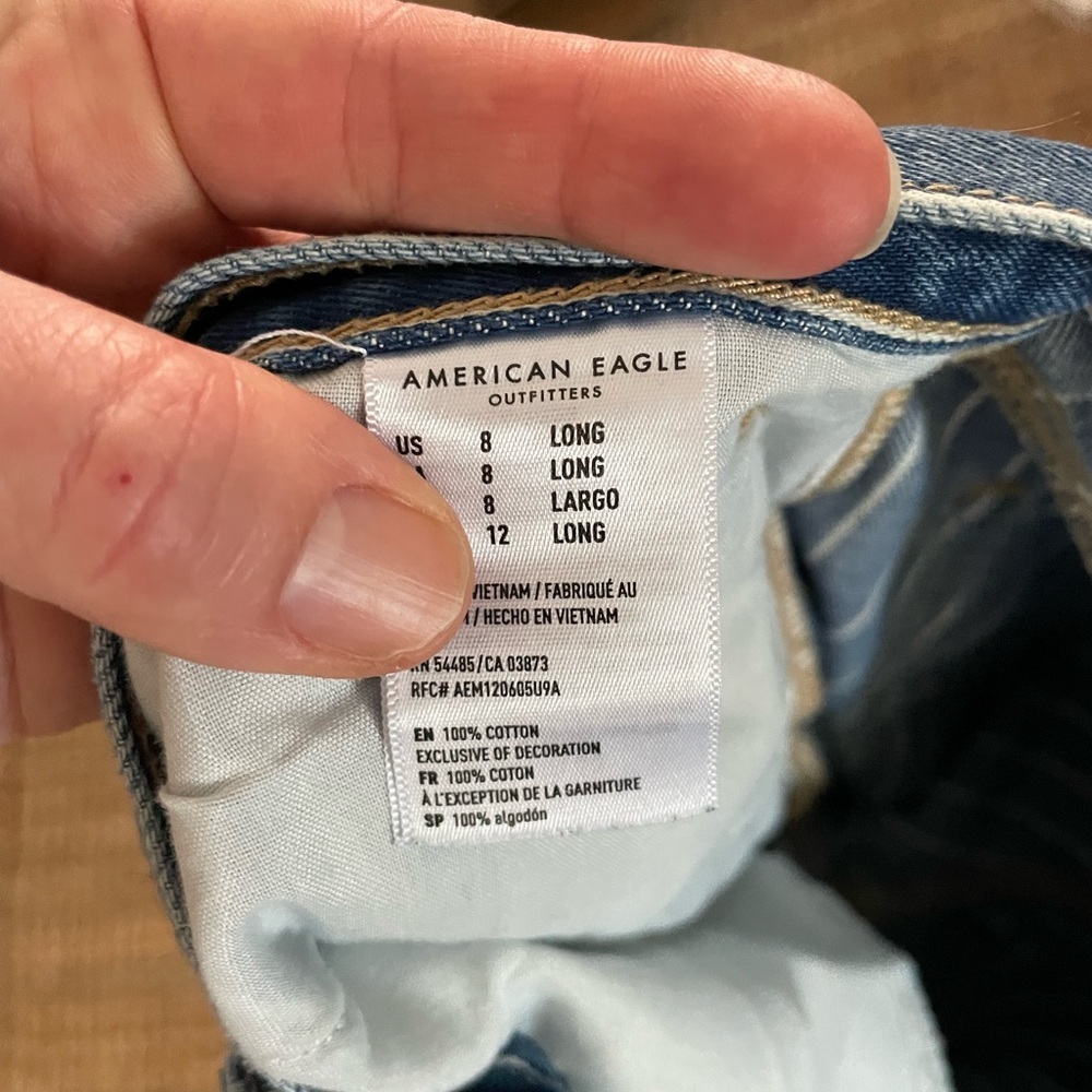 American Eagle Outfitters Vintage 90’s Y2k White Stripes Denim Size 8 Long - Picture 5 of 8